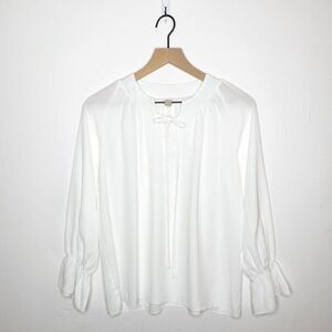 Grace & Chili Long Sleeve Sheer Crepe Tie Neck Blouse in White Women's S
